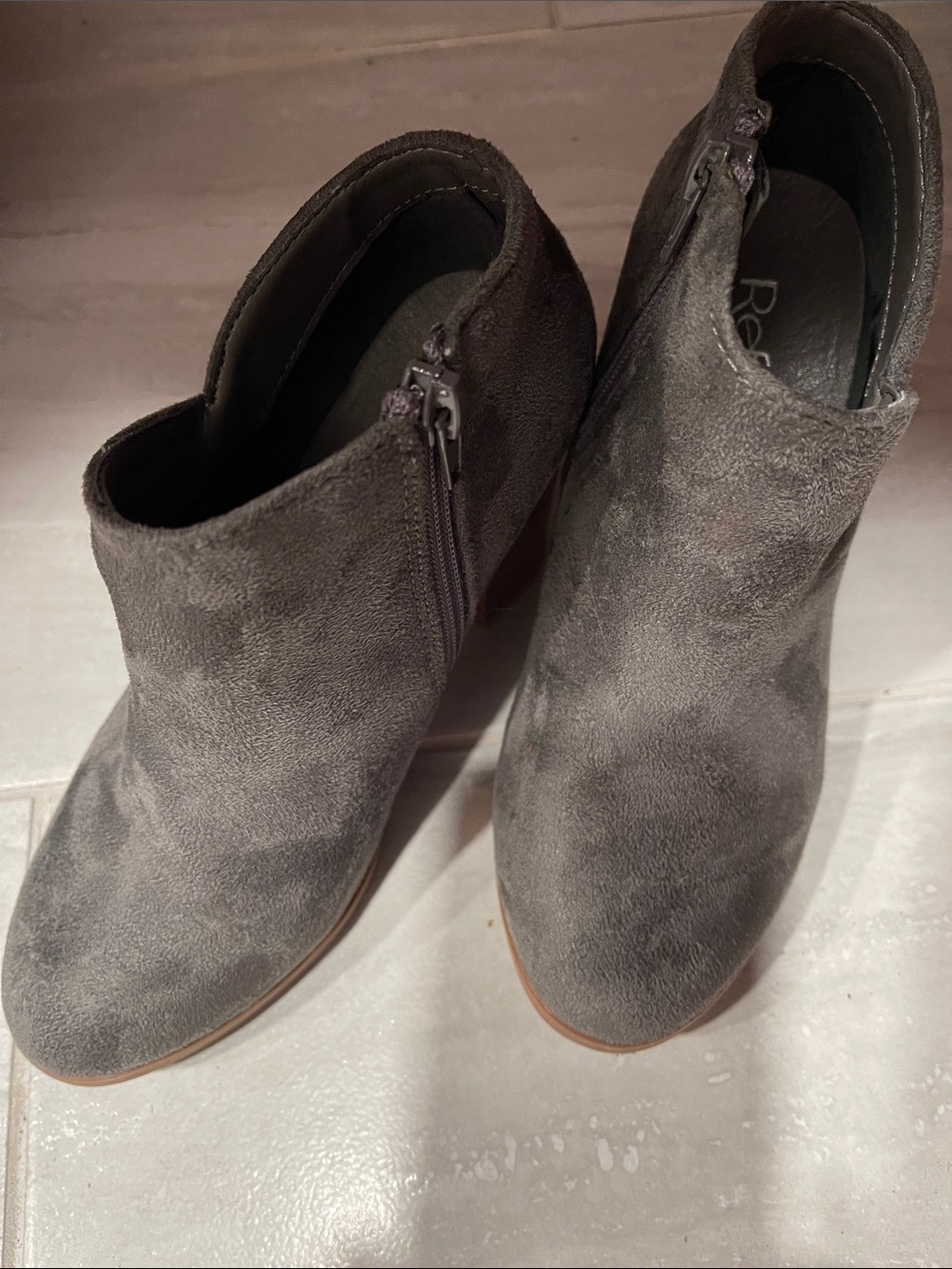 Refresh Gray Suede Ankle Booties with Side Zip